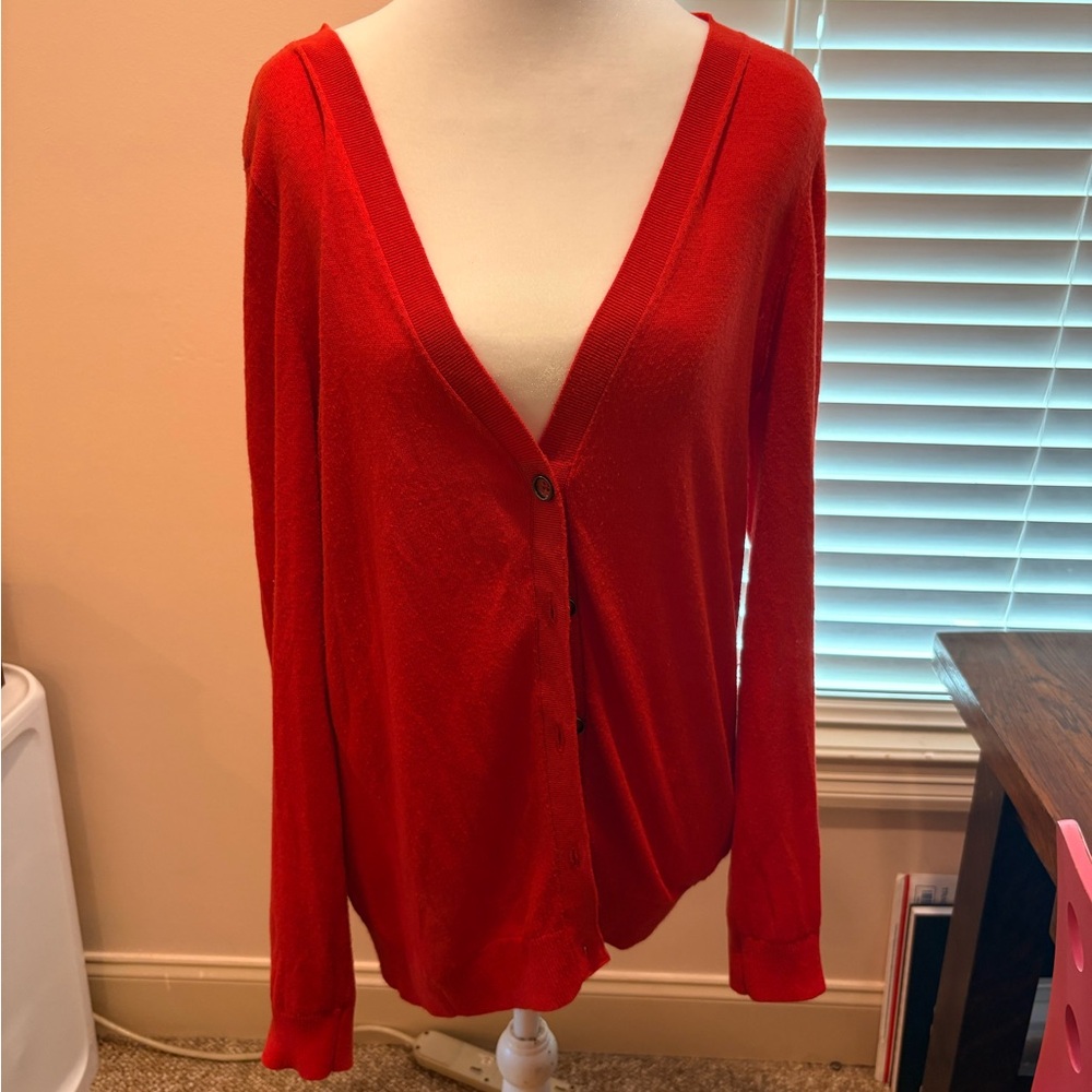 CAbi Red Cardigan Sweater V-Neck Knit